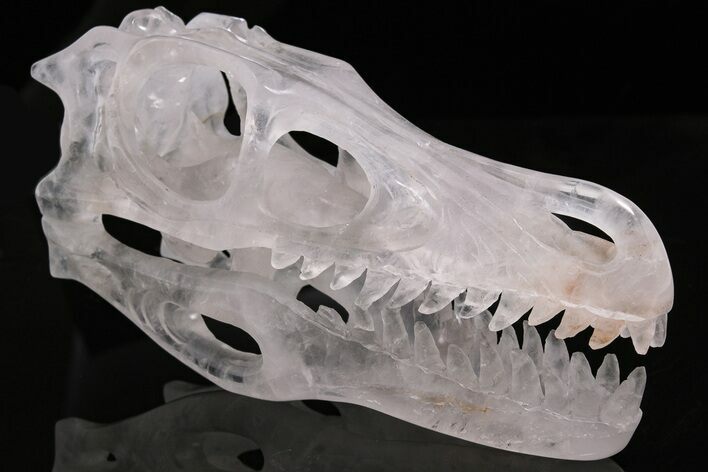 Carved Quartz Crystal Dinosaur Skull #199464